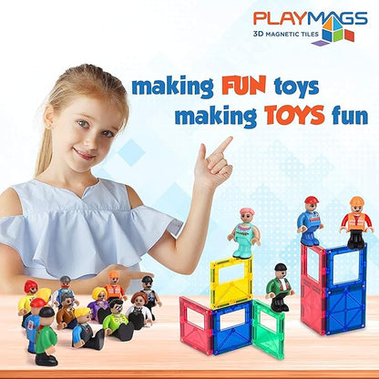 Playmags Magnetic Figures Community Set of 15 Pieces - Play People Perfect for Magnetic Tiles Building Blocks - STEM Learning Toys Children – Magnet Tiles Expansion Accessories Pack (Styles May Vary)