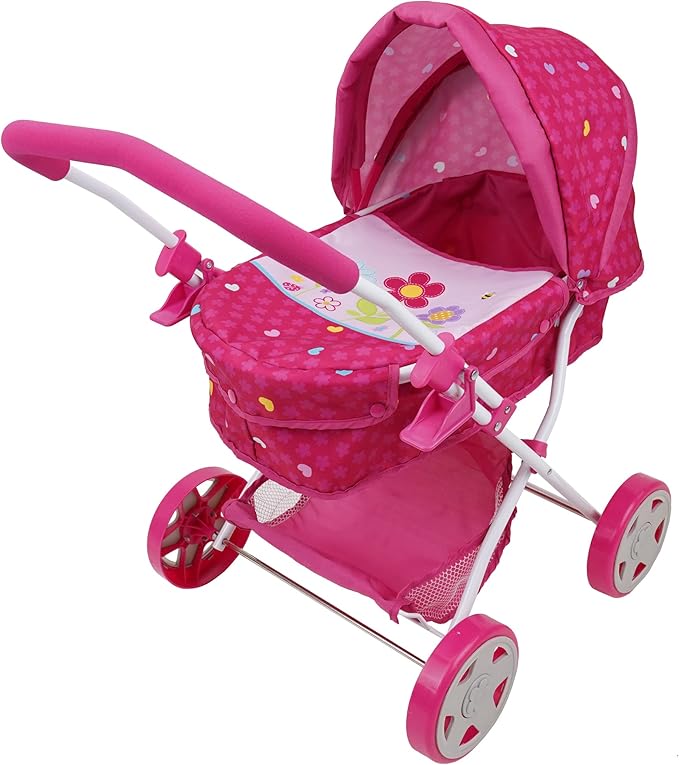 509 Crew Garden Pram N Doll Set - 14" Baby Doll & Folding Pram Set, Kids Pretend Play 3+