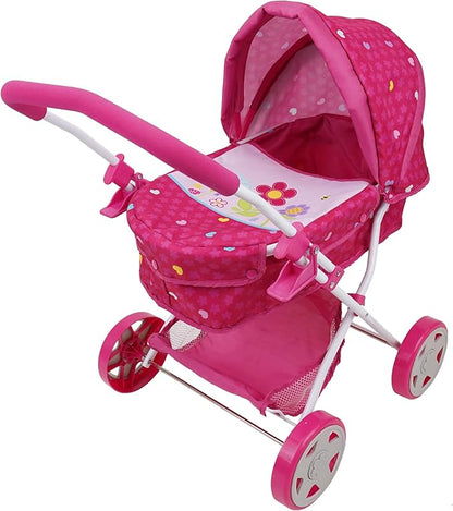 509 Crew Garden Pram N Doll Set - 14" Baby Doll & Folding Pram Set, Kids Pretend Play 3+