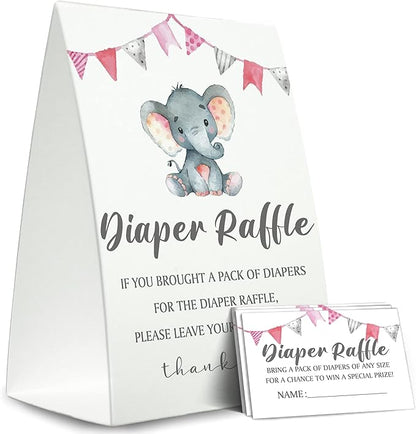 Diaper Raffle Sign,Diaper Raffle Baby Shower Game Kit (1 Standing Sign + 50 Guessing Cards) Diapers-N10