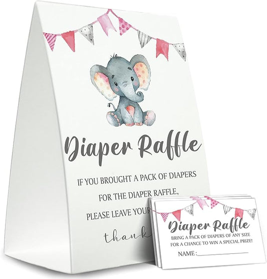 Diaper Raffle Sign,Diaper Raffle Baby Shower Game Kit (1 Standing Sign + 50 Guessing Cards) Diapers-N10