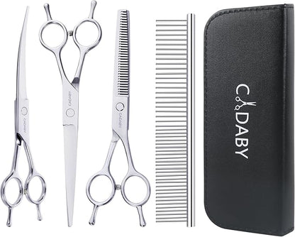 Professional Dog Grooming Scissors, 5 in 1 Kit, 4CR Stainless Steel, Silver, Suitable for Both Hands