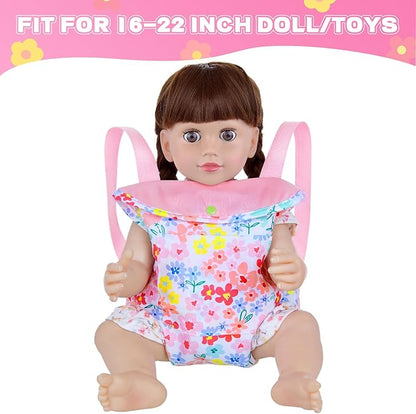Baby Doll Carrier for 16-22 Inch Dolls,Reborn Doll Backpack Carrier for Little Girls with 18 inch Doll Clothes and Accessories Included Doll Carrier