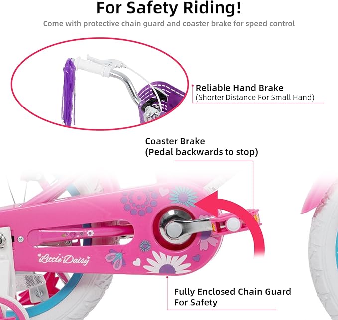 JOYSTAR Little Daisy Kids Bike for Girls Boys Ages 2-7 Years, 12 14 16 Inch Girls Bikes with Doll Bike Seat & Streamers