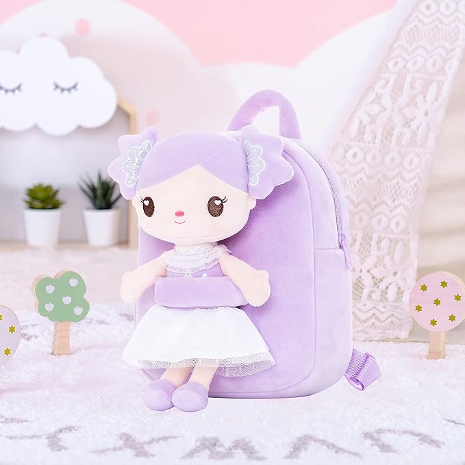 Gloveleya Toddler Backpack Kids Backpack with Candy Purple Doll 9"