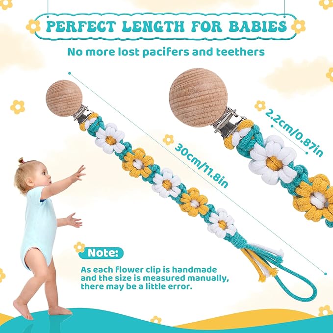 Pacifier Clip for Boys Girls Floral Daisy Macrame Baby Paci (1pack:Yellow Daisy