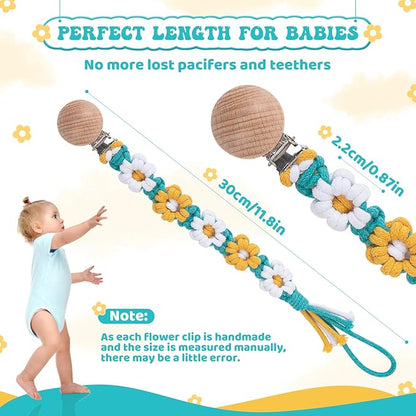 Pacifier Clip for Boys Girls Floral Daisy Macrame Baby Paci (1pack:Yellow Daisy
