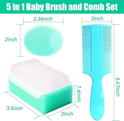 Cradle Cap Brush for Babies, 5Pcs Cradle Cap Treatment Set with Soft Bristle Brushes Silicone Scrubber Long Comb for Newborn Bathing Essentials Baby Brush and Comb Set (Green)