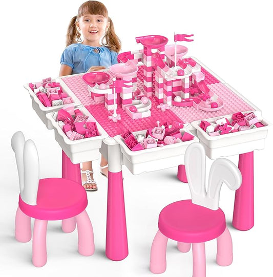 Kids Toddler Table and Chair Set: Activity Table with 152Pcs 2 Rabbit 3-10 Year