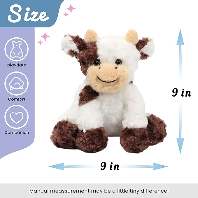 Hopearl Adorable Plush Cow Toy Floppy Dairy Cattle Soft Stuffed Animal Cute Birthday for Boys Girls Kids Toddlers, Brown 9''