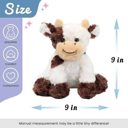 Hopearl Adorable Plush Cow Toy Floppy Dairy Cattle Soft Stuffed Animal Cute Birthday for Boys Girls Kids Toddlers, Brown 9''