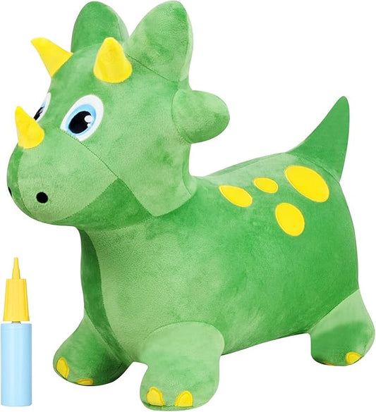 INPANY Kids Bouncy Dinosaur Hopping Toys for 2 Year Old Boy Gifts, Toddler Plush Triceratops 3 4