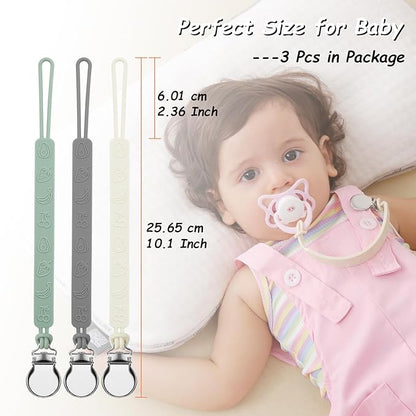 Silicone Pacifier Clip, Seposeve Pack of 3 Baby Pacifier Teether Clip with 4 Texture