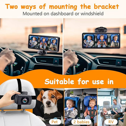 2-Kids Baby Car Camera for Seat: 6.9 Inch Ultrawide Display with Two Cameras Rear Facing - USB Powered Backseat Camera HD 1080P Easy to Install