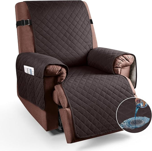 KinCam 100% Waterproof Recliner Chair Cover, Reclining Couch Covers for Pets, Dogs, Recliner Couch Slipcover Furniture Protector with Elastic Straps for Kids(23.6", Chocolate)