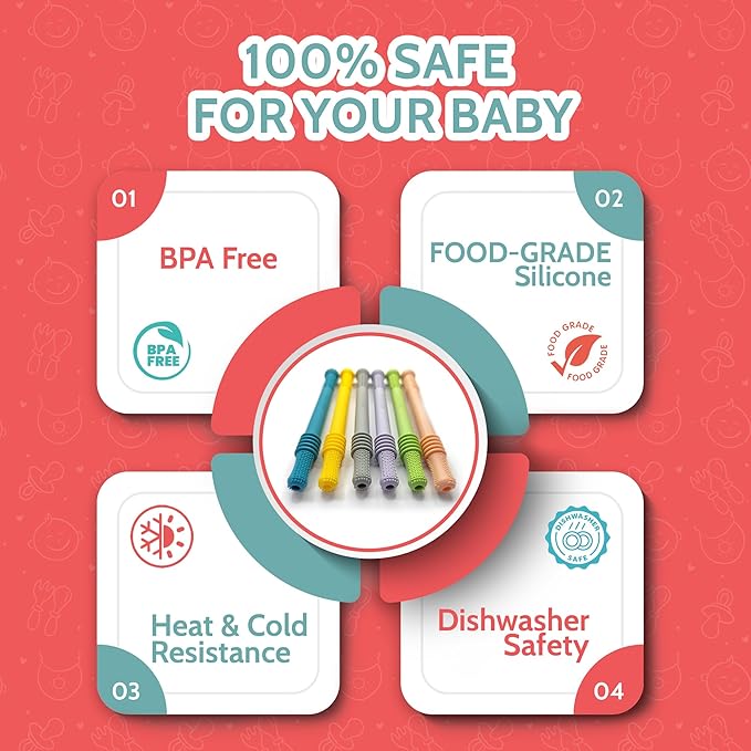 Teething Sticks for Babies 0-36 Months - Super Soft Silicone Teethers in 6 Vibrant Colors, Infant Teething Relief