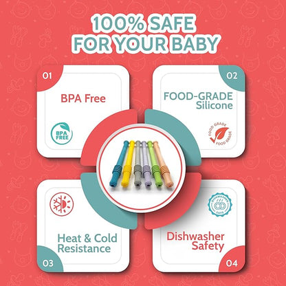 Teething Sticks for Babies 0-36 Months - Super Soft Silicone Teethers in 6 Vibrant Colors, Infant Teething Relief