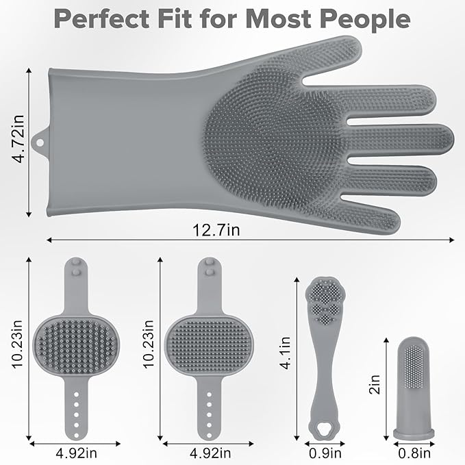 6PCS Pet Grooming Kit | Dog Washing Gloves | Dog Bath Brush | Dog Bath Gloves | Dog Shampoo Brush | Pet Grooming Gloves | Cat Bathing Supplies | Dog Bath Supplies (Grey)
