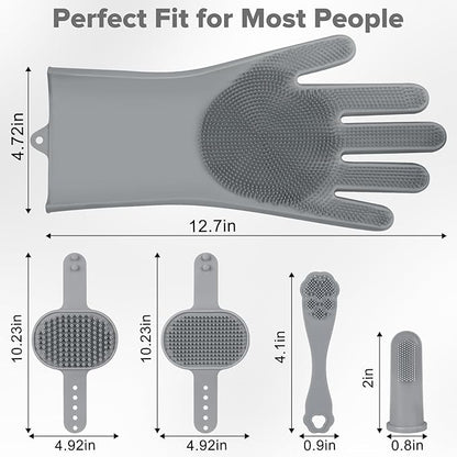 6PCS Pet Grooming Kit | Dog Washing Gloves | Dog Bath Brush | Dog Bath Gloves | Dog Shampoo Brush | Pet Grooming Gloves | Cat Bathing Supplies | Dog Bath Supplies (Grey)