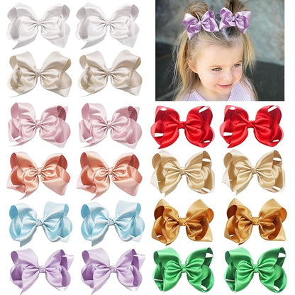 20PCS Baby Girls Glitter Grosgrain Ribbon Hair Bows Clips 4.5Inch