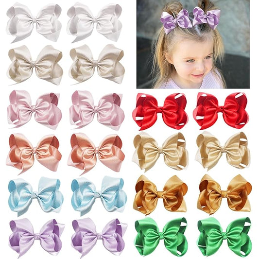 20PCS Baby Girls Glitter Grosgrain Ribbon Hair Bows Clips 4.5Inch