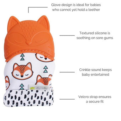 Itzy Ritzy Silicone Teething Mitt - Soothing Infant Teething Mitten with Adjustable Strap, Crinkle Sound & Textured Silicone to Soothe Sore & Swollen Gums 3 Mos