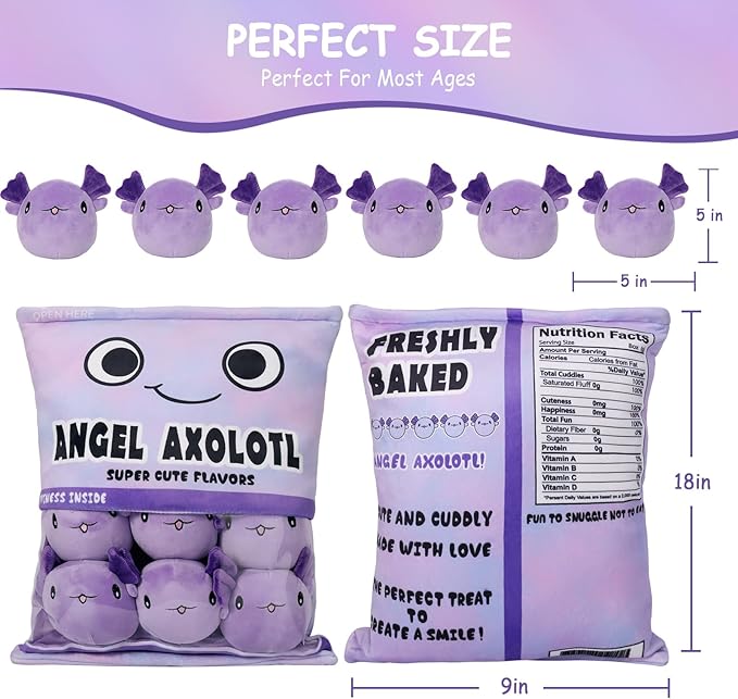 Axolotl Plush Pillow Throw Pillow, Cute Axolotl Plush Toys Doll (6 pcs,