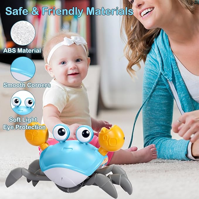 Crawling Crab Baby Toy-Gifts Infant Tummy Time Toys Build in 0-6 6-12 1-3 4+