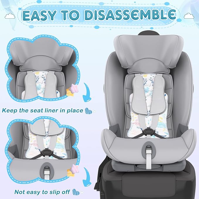 Pinkunn 2 Pcs Gel Car Seat Cooling Pad for Baby Summer Breathable Ice Cushion Multifunctional Ice Stroller Cooler Mat for Stroller Baby Dining Chair Child Safety Seat(Vibrant Color,Dinosaur, Sea)