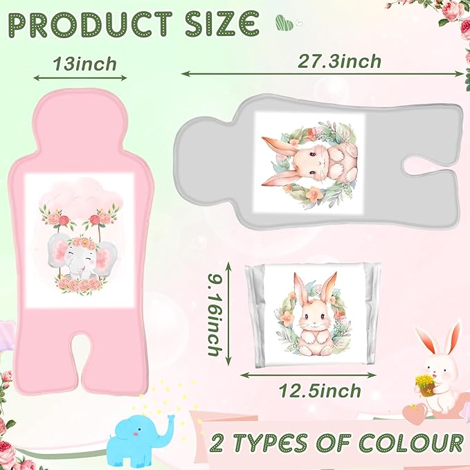 Qunclay 2 Pcs Gel Car Seat Cooler Pad for Baby Cooling Pad for Stroller Breathable Universal Car Cooler Mat Multifunctional Baby Stroller Seat Liner Cushion Chair(Rabbit, Elephant)
