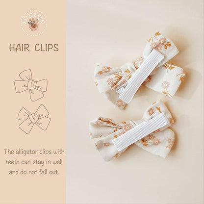 Niceye Baby Hair Clips - 24 Pcs Fully Lined Hair Bow Clips for Fine Hair Cotton Tiny Hair Barrettes for Infants, Toddlers