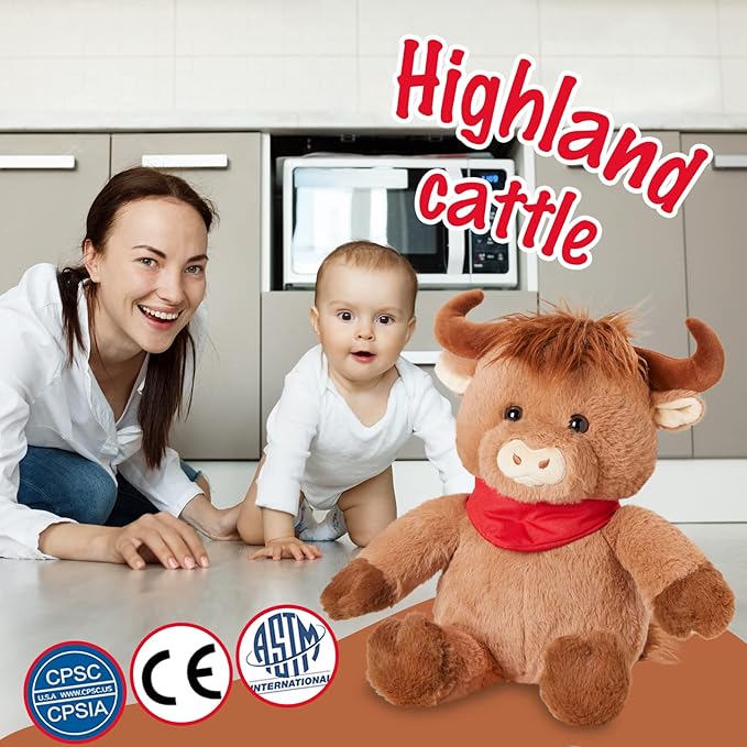 Houwsbaby 12" Highland Cow Stuffed Animal Scottish Highland Cow Plush Toys for Babies,Kids