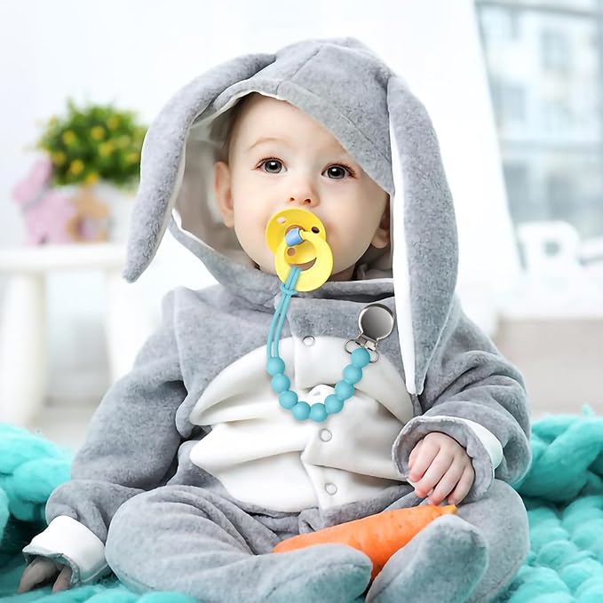 Pacifier Clip with One-Piece Design, 4 Pack Pacifier Holder Clip for Boys and Girls