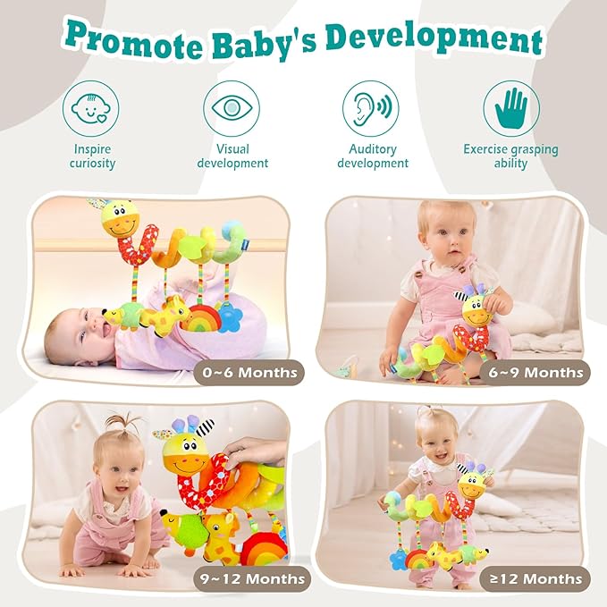 Spiral Car Seat Toys Stroller Toy for Babies - Baby Crib Hanging Rattles Toys for Babies 0-12 Months, Carseat Pram Crib with Musical Rattle Toy for Newborn Boys Girls Gifts（Giraffe）