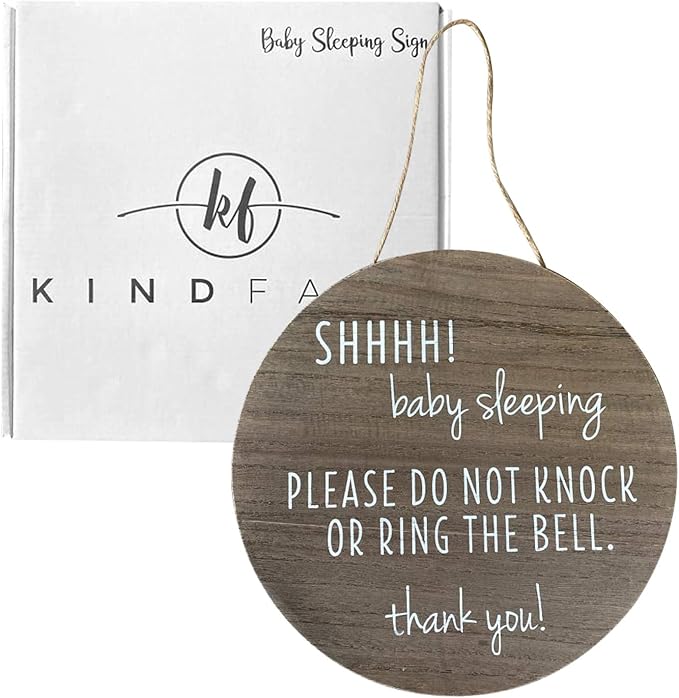 KIND FATE Baby Sleeping Sign for Front Door Do Not Knock or Ring Doorbell Sign | New Mom Gifts Do Not Disturb Door Hanger Sign 10" Round