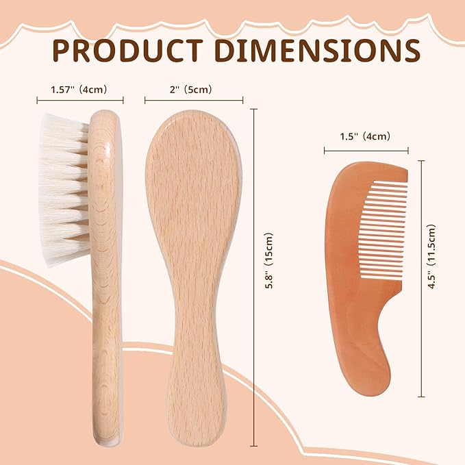 Baby Hair Bush and Comb Set - Wooden Baby Hair Brush Set with Soft Goat Bristle and Baby Comb for Newborns & Toddlers, Ideal for Promotes Healthy Hair Growth, Cradle Cap