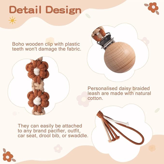 Pacifier Clip for Boys Baby Girls Floral Daisy Macrame Paci