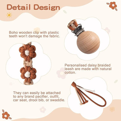Pacifier Clip for Boys Girls Floral Daisy Macrame Paci Clip