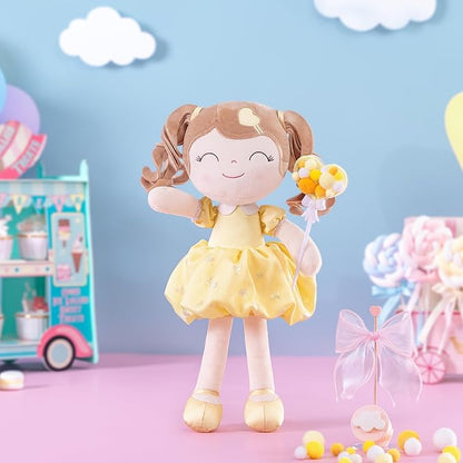 Gloveleya Baby Doll Gifts Plush Curly Girl Toys with Love 16" Yellow