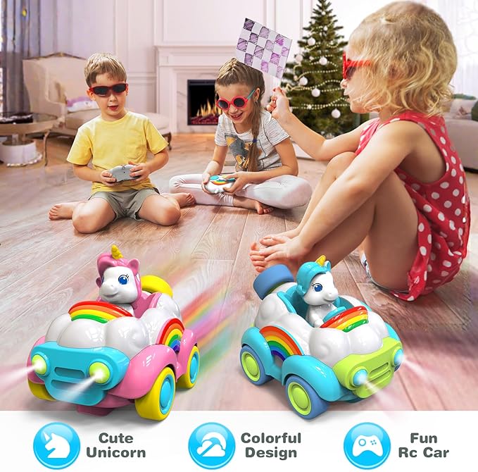 HopeRock Unicorn Toys Remote Control Cars,Toys for Ages 2-4 2 Year 2 Pack 2 3 4 5 6 Year