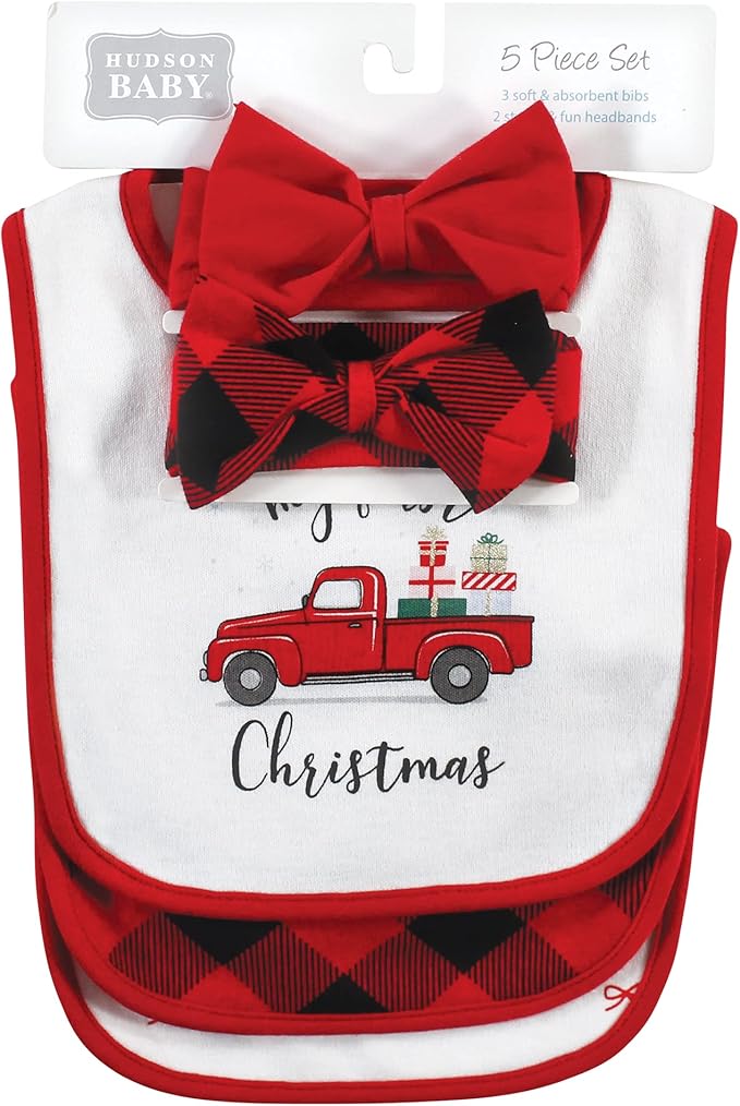 Hudson Baby Unisex BabyCotton Bib and Headband or Caps Set