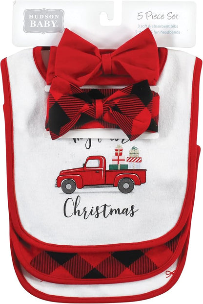 Hudson Baby Unisex BabyCotton Bib and Headband or Caps Set