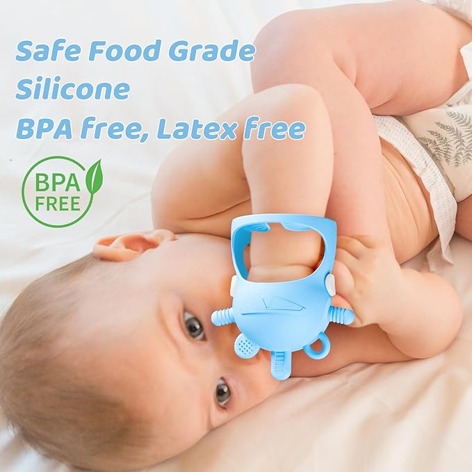 NCVI Baby Silicone Teether Hand Grip for 0-6 Months, Never Drop Baby Sucking Teething Relief Hand Held
