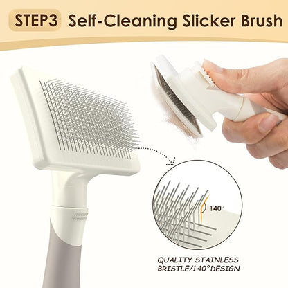 Professional Long-Haired Dog and Cat Grooming Kit - Deshedding and Slicker Brush Set 3 in 1 Gift Box for Long Hair Pets