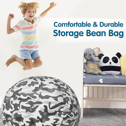 Lukeight Stuffed Animal Storage Bean Bag Chair Cover for Kids, Zipper Beanbag Chair Cover for Organizing Toddler and Kids' Rooms Plush Toys (Camo Velvet, Large)
