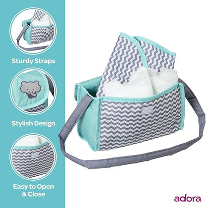 Adora Baby Doll Diaper Bag with Sturdy Straps, Includes Changing Mat and 2 Doll Diapers (Fits 13" Dolls) 3+ -