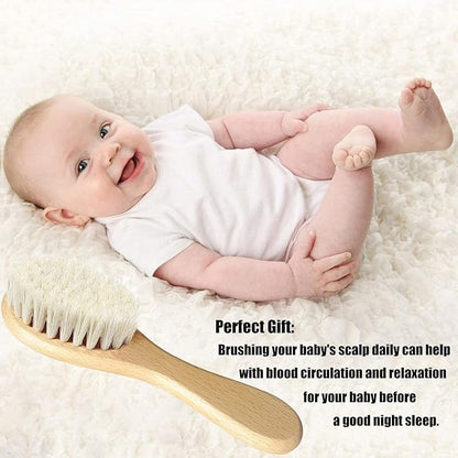 Baby Hair Brush, Goat Bristles Brush and Baby Cradle Cap Brush Set for Cradle Cap Wood Bristle Brush for Newborns and Toddlers (2 Piece)