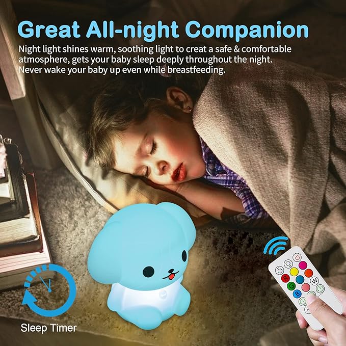 ShaArkMango LED Night Light for Kids Toddler Bed Room Decor Aesthetic, Bedside Nursery Night Lamp for Breastfeeding Animal Baby NightLight Sleep Aid Color Changing Dimmable &Timer BPA Free Silicone