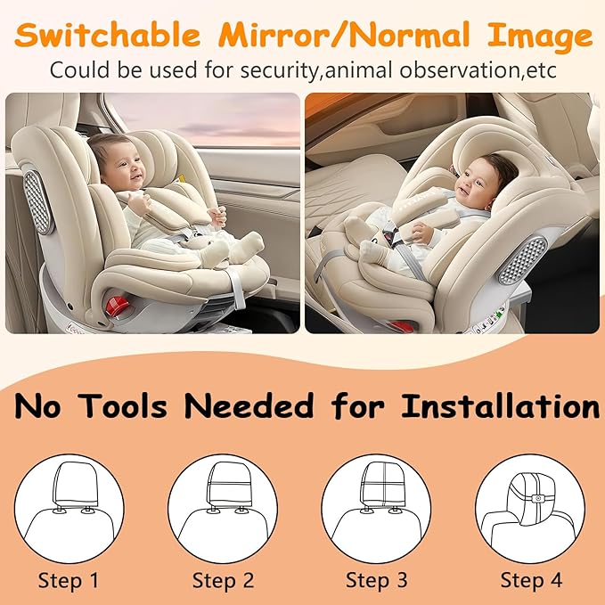 Yakry 2-Kids Baby Car Camera for Seat: 6.9 Inch Split-Screen Display with 2 Cameras Rear Facing - HD 1080P, IR Night Vision, Easy to Install Backseat Camera with 150°Wide Angle White