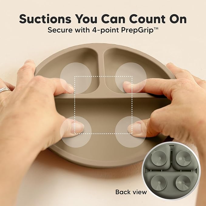 KeaBabies Suction Plates for Baby, Toddler - 3-Pack 100% Silicone Toddler Plates, Divided Baby Plates with Suction, Silicone Plates for Baby, Kids, BPA-Free, Microwave, Dishwasher Safe (Marsh)